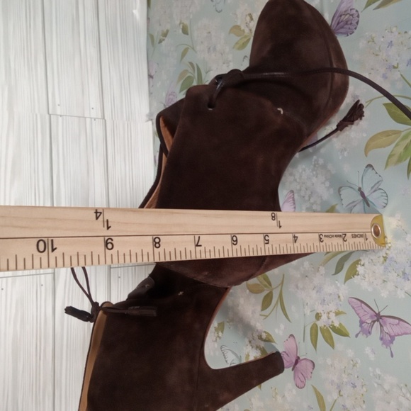 rag & bone Chocolate Brown Suede Platform 5" Heel Lace Up Booties Size 38 US 8 - Picture 10 of 11